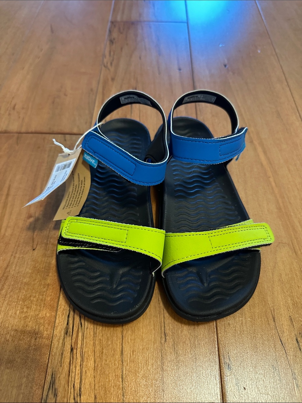 Native Kids Blue and Neon Green Velcro Sandals